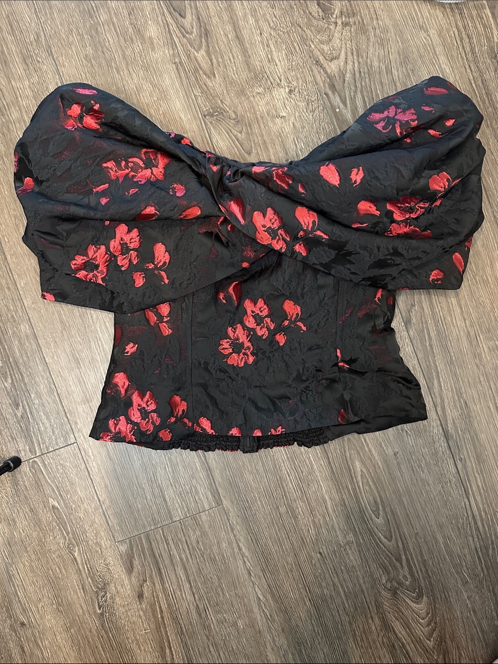 NWT WHBM Red Black Floral Jacquard Off Shoulder Bustier Top 6